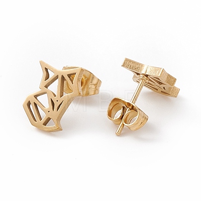 304 Stainless Steel Origami Fox Stud Earrings for Women EJEW-F286-03C-G-1