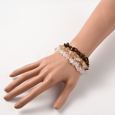 Multi-strand Gemstone Chips Stretch Bracelets BJEW-PH00610-01-1