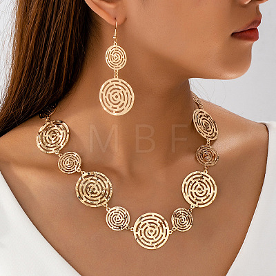 Alloy Round Hollow Link Necklace & Dangle Earring Sets for Women WG2A15C-01-1