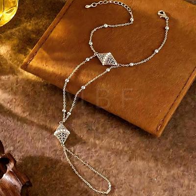 Brass and Imitation Pearl Rhombus Hand Chain Ring Bracelets for Wedding and Formal Occasions PL2023-3-1