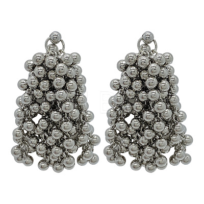 Alloy Round Tassel Stud Earrings FS-WG9B377-01-1