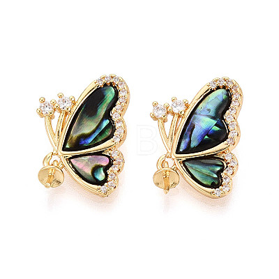 Brass Micro Pave Cubic Zirconia and Abalone Shell Cup Pearl Peg Bails Pin Pendants KK-T079-33G-1