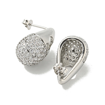 Teardrop with Heart Rack Plating Brass Stud Earrings with Cubic Zirconia EJEW-Z035-06P-1