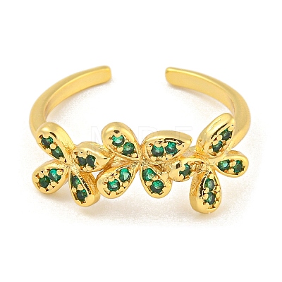 Flower Rack Plating Brass Micro Pave Cubic Zirconia Open Cuff Rings for Women RJEW-N047-01G-05-RS-1