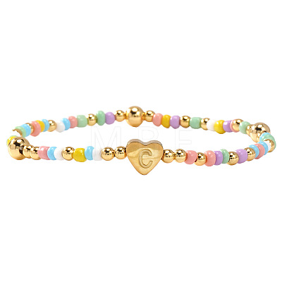 Summer Stainless Steel Heart Alphabet Colorful Glass Seed Beaded Stretch Bracelets for Women JV8929-29-1