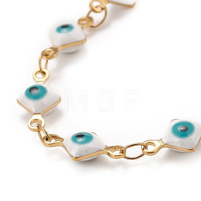 Enamel Rhombus with Evil Eye Link Chains Bracelet BJEW-P271-03G-02-1