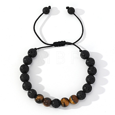 Natural Lave Rock & Tiger Eye Round Beads Braided Bead Bracelets AW3107-1-1