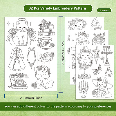 4 Sheets 11.6x8.2 Inch Stick and Stitch Embroidery Patterns DIY-WH0455-180-1