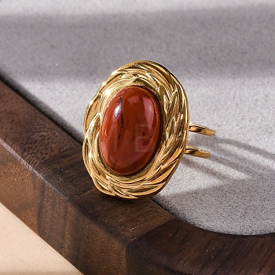 Oval Natural Red Jasper Finger Rings RJEW-M063-01G-08-1