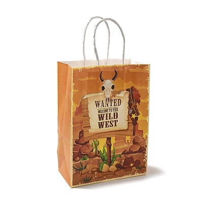 Cowboy Series Printed Kraft Paper Tote Bags ABAG-B006-02D-1