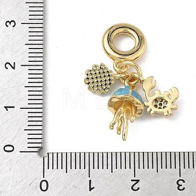 Brass Micro Pave Cubic Zirconia Enamel Crab Jellyfish Shell Shape European Dangle Charms KK-L257-26G-1