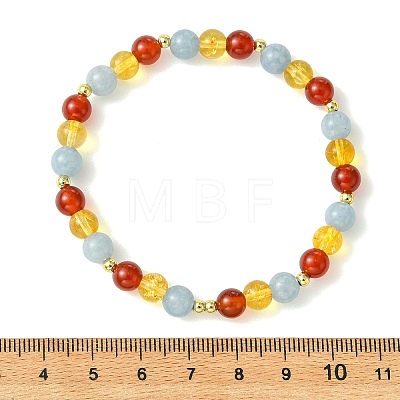 6MM Round Natural Carnelian & Dyed Quartz & Synthetic Citrine Beaded Stretch Friendship Bracelets BJEW-JB14382-1