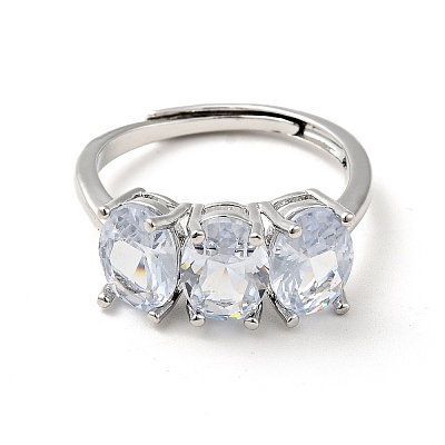 Clear Cubic Zirconia Oval Adjustable Ring RJEW-I087-13-1