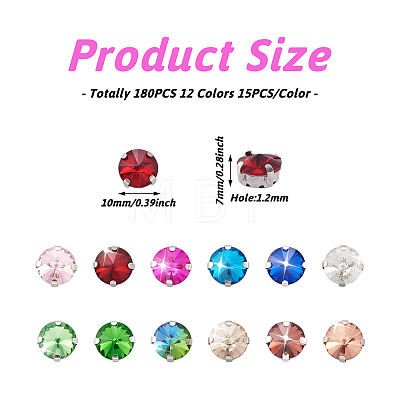 Cheriswelry 180Pcs 12 Colors Sew on Rhinestone DIY-CW0001-39-1