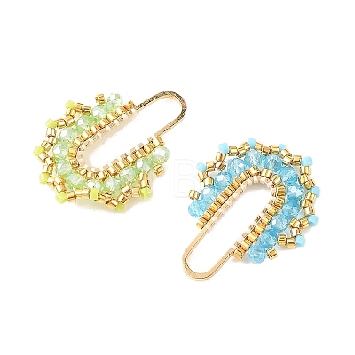 3Pcs 3 Colors Brass & Seed Beaded & Glass Connector Charms PALLOY-MZ01372-1