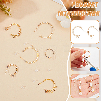 BENECREAT 16Pcs 4 Style Brass Ring Stud Earring Findings KK-BC0013-48-1