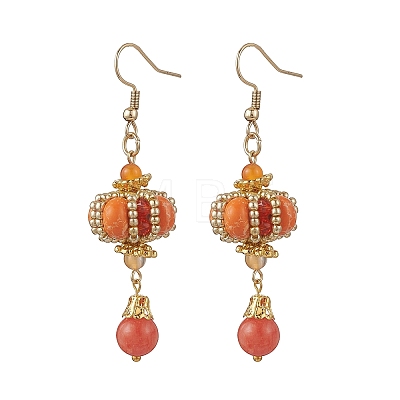 Lantern 304 Stainless Steel Synthetic Imperial Jasper Dangle Earrings EJEW-MZ00609-04-1