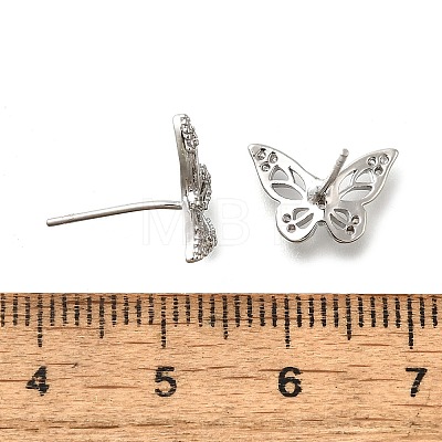 Butterfly Brass Micro Pave Cubic Zirconia Ear Studs EJEW-D304-34P-1