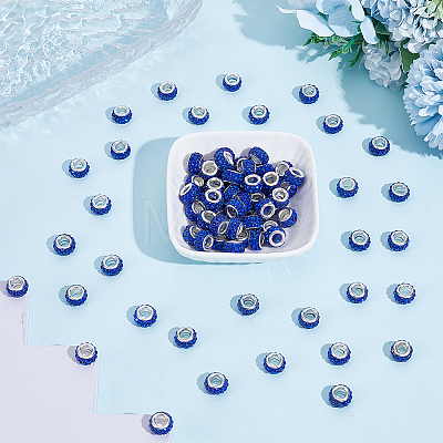 Handmade Polymer Clay Rhinestone European Large Hole Beads with Silver Color Plated Brass Cores FPDL-PA0001-02C-1