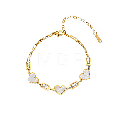 Stainless Steel Heart Shell Link Bracelets for Women AN4728-1-1