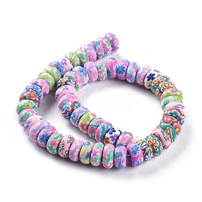 Handmade Flower Printed Polymer Clay Beads Strands CLAY-M003-02-1