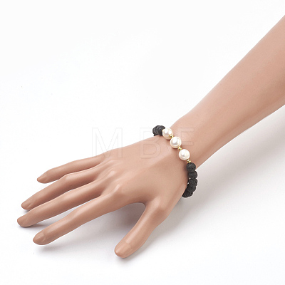 Natural Lava Rock Beads Stretch Bracelets BJEW-JB03880-01-1
