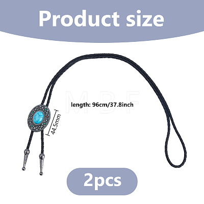 2Pcs Alloy Enamel with Synthetic Gemstone Oval Bolo Tie Necklaces NJEW-DC0001-28-1
