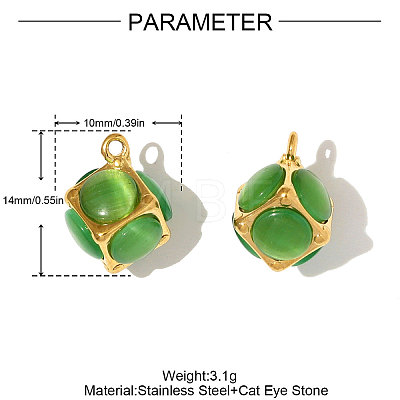 304 Stainless Steel Cat Eye Cube Charms STAS-OY008-93G-1