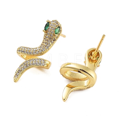 Rack Plating Snake Brass Stud Earrings EJEW-N055-45G-RS-1