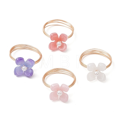 Flower Cellulose Acetate(Resin) & Shell Pearl Finger Rings RJEW-TA00181-01-1