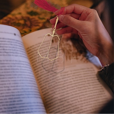   6Pcs 6 Style Chinese Ancient Hand Fan Shape Brass Wire Wrap Metal Bookmark with Tassel for Book Lover AJEW-PH0003-35-1