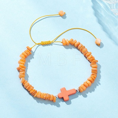 Adjustable Natural Freshwater Shell & Dyed Synthetic Turquoise Beads Braided Bead Bracelets for Women BJEW-JB13105-04-1