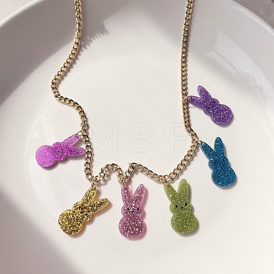 Easter Rabbit Acrylic Glitter Pendant Bib Necklaces with Alloy Chains FS-WG2FC95-02-1