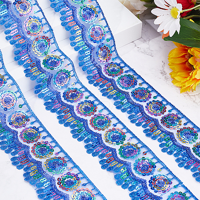 Gorgecraft 4~4.5M Ethnic Style Polyester Lace Trim with Colorful Paillette OCOR-GF0002-39C-1