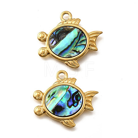 304 Stainless Steel Pave Natural Paua Shell Pendants STAS-C122-21E-01G-1