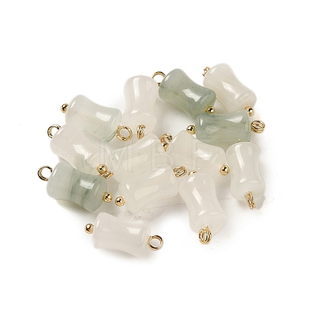 Natural Jade Bamboo Stick Charms with Rack Plating Brass Loops G-G110-03B-G-1