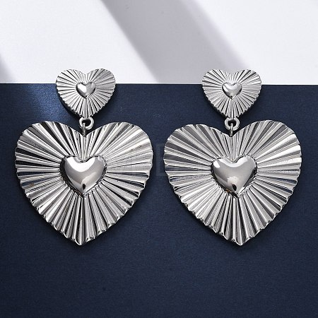 Heart 304 Stainless Steel Dangle Stud Earrings EJEW-Z109-03P-1