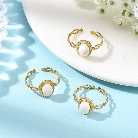 304 Stainless Steel Shell Cuff Open Rings RJEW-JR01111-01-1