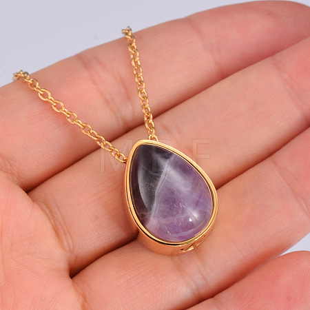 Natural Amethyst Teardrop Urn Ashes Pendant Necklace BOTT-PW0005-23F-1