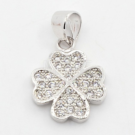 CZ Lucky Jewelry Brass Micro Pave Cubic Zirconia Four Leaf Clover Charms Pendants X-ZIRC-M011-18P-NR-1