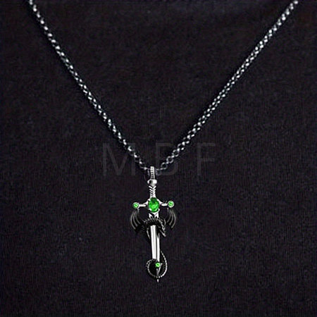 Alloy & 201 Stainless Steel & Rhinestone Dinosaur Wrapped Sword Pendant Necklaces for Men FS-WGFE8C1-03-1