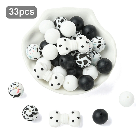 33Pcs 5 Styles Silicone Focal Beads SIL-YW0002-58-1