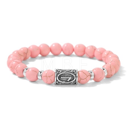 Alloy Nordic Viking Runes 8MM Dyed Synthetic Turquoise Round Beaded Stretch Bracelets KW3210-5-1