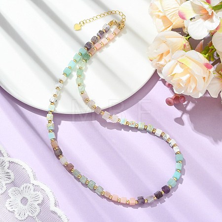 Cube Natural Green Strawberry Quartz & Pink Opal & Southern Jade & Flower Amazonite & Amethyst & Howlite Beaded Necklaces for Women NJEW-JN06610-1