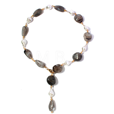 Alloy Resin Imitation Pearl Nuggets Lariat Necklaces for Women WG2BD40-01-1