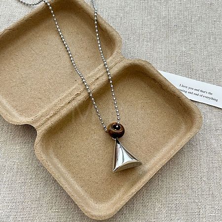 304 Stainless Steel & Natural Tiger Eye Pendant Necklaces WG0593E-02-1