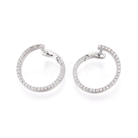 Brass Micro Pave Clear Cubic Zirconia Ring Hoop Earrings EJEW-T048-38P-1