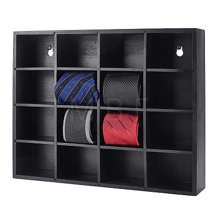 15-Grid Bamboo Wall-Mounted Tie Organizer Holder with 6 Adjustable Dividers AJEW-WH0609-920A-1