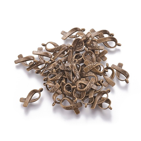 Breast Cancer Awareness Ribbon Carved Word Hope Tibetan Style Alloy Pendants LS-TIBEP-LF5104YKG-AB-LF-1