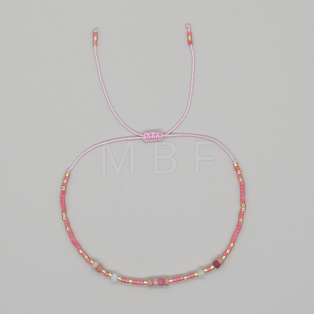 Bohemian Faceted Rondelle Natural Rhodonite and Glass Heishi Braided Bead Bracelets for Women FE7255-2-1